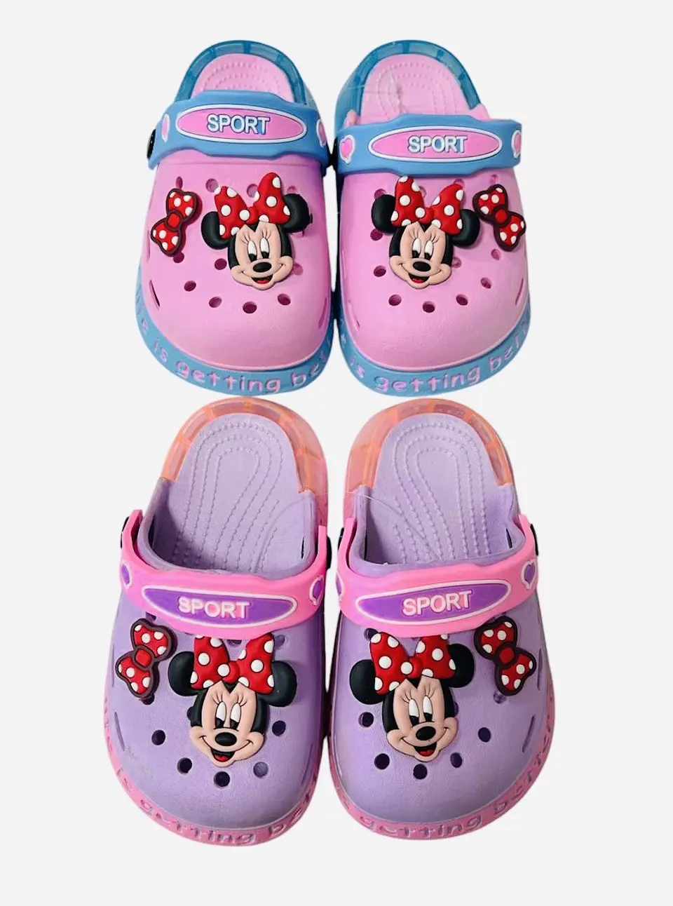 CHALA TIPO CROCS CHARMS MINNIE MOUSE CON LUCES  1