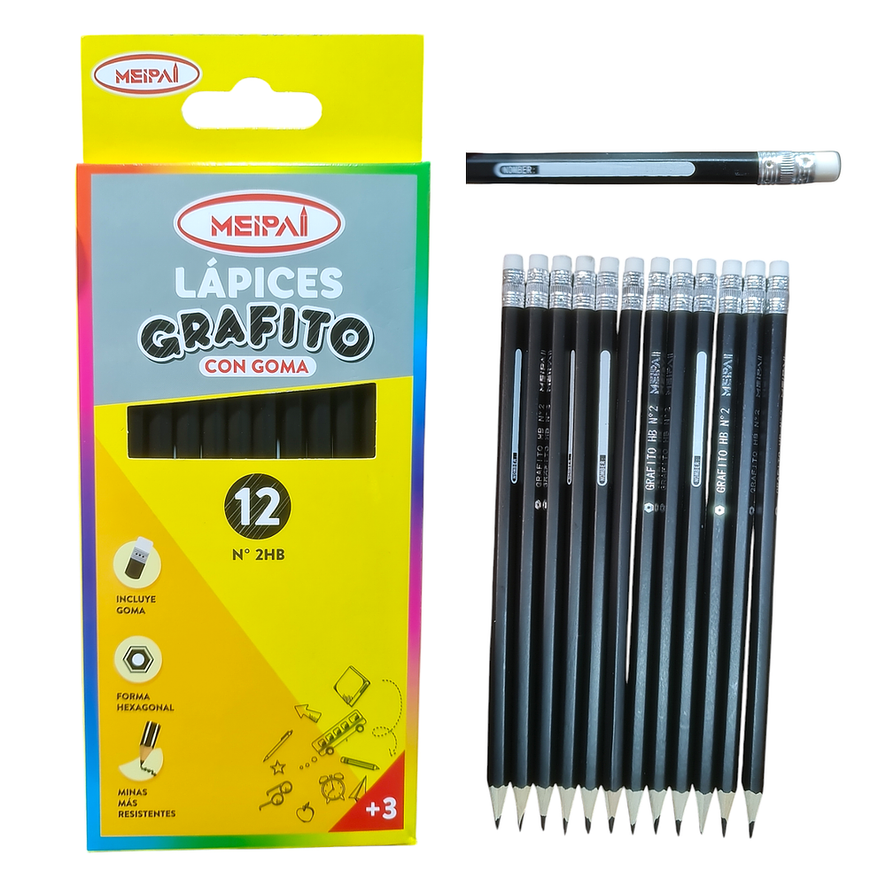 LÁPIZ GRAFITO CON GOMA MEIPAL CAJITA 12UNDS