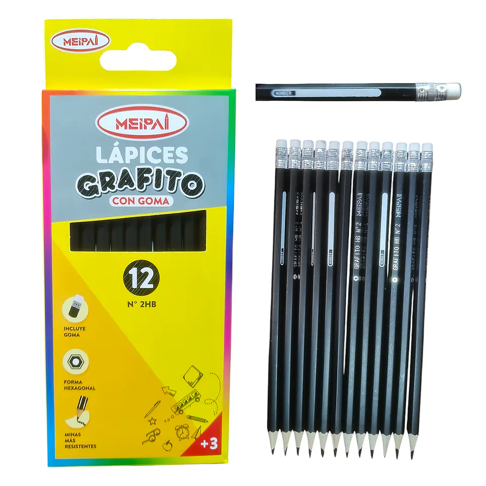 LÁPIZ GRAFITO CON GOMA MEIPAL CAJITA 12UNDS 1