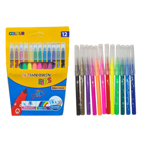 PLUMONES SCRIPTO LAVABLE TIANBOWEN CAJITA 12 COLORES