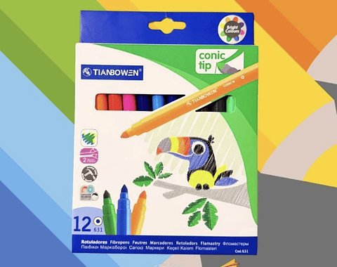 MARCADORES PUNTA CÓNICA TIANBOWEN CAJITA 12COLORES