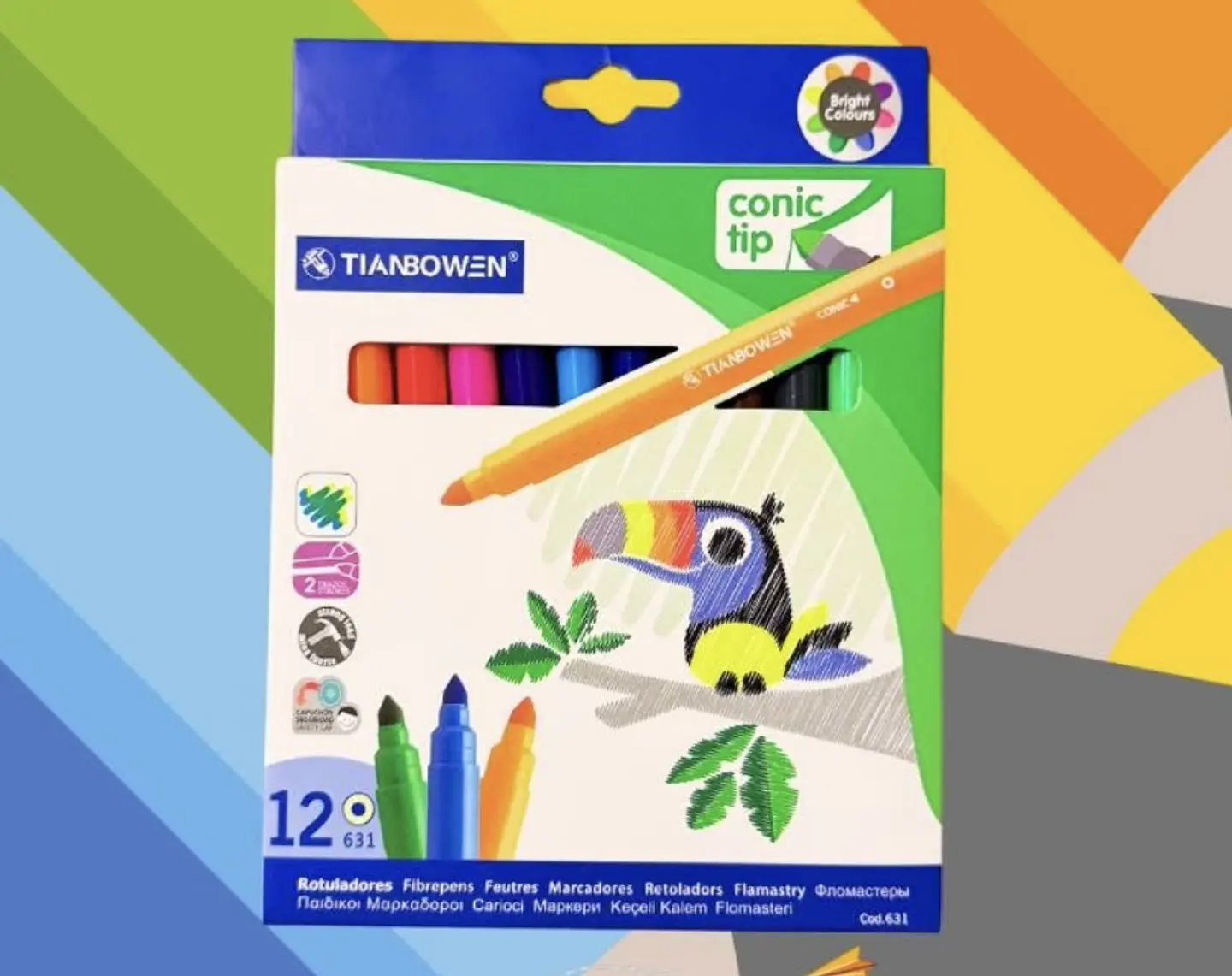 MARCADORES PUNTA CÓNICA TIANBOWEN CAJITA 12COLORES 1