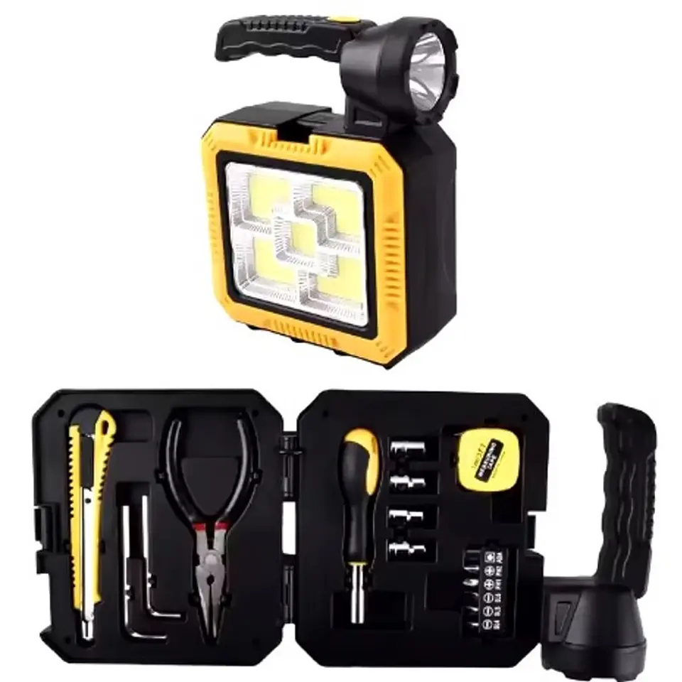 LINTERNA PANEL SOLAR CON KIT DE HERRAMIENTAS Y POWER BANK 2
