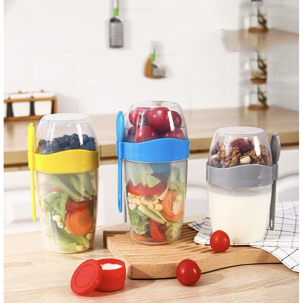 CONTENEDOR DE ALIMENTOS DOBLE +SALSERO Y CUBIERTO 870ML