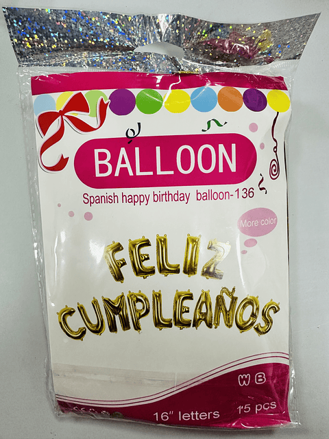 GLOBO METÁLICO LETRAS FELIZ CUMPLEAÑOS