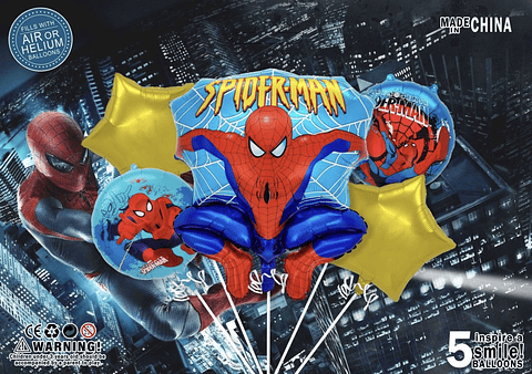 SET DE GLOBO METALICO SPIDERMAN 5PZS
