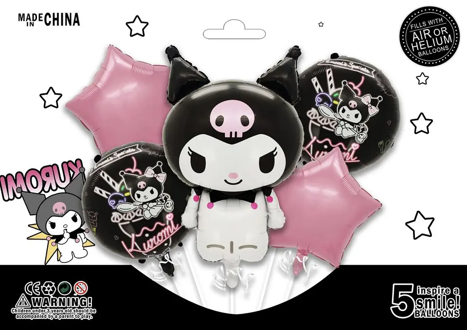 SET DE GLOBO METALICO KUROMI 5PZS 2