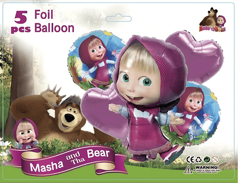 SET DE GLOBO METALICO MASHA Y EL OSO 5PZS