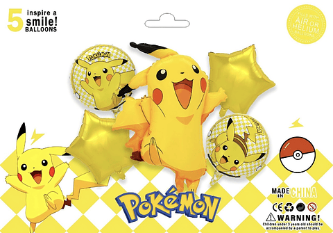 SET DE GLOBO METALICO PIKACHU 5PZS