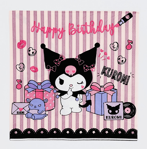 SERVILLETAS DISEÑO KUROMI 33x33CM PQT 16UNDS