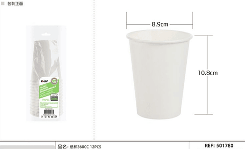 VASO BIODEGRADABLE 360ML PQT 12UNDS