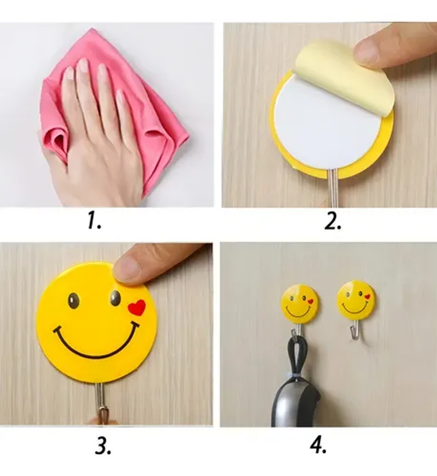 GANCHOS PARA PARED EMOJI PQT 6 UNDS RESISTE 3KG 2