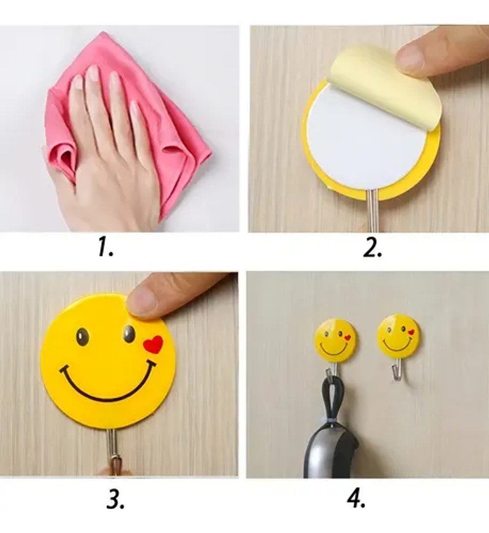 GANCHOS PARA PARED EMOJI PQT 6 UNDS RESISTE 3KG 2