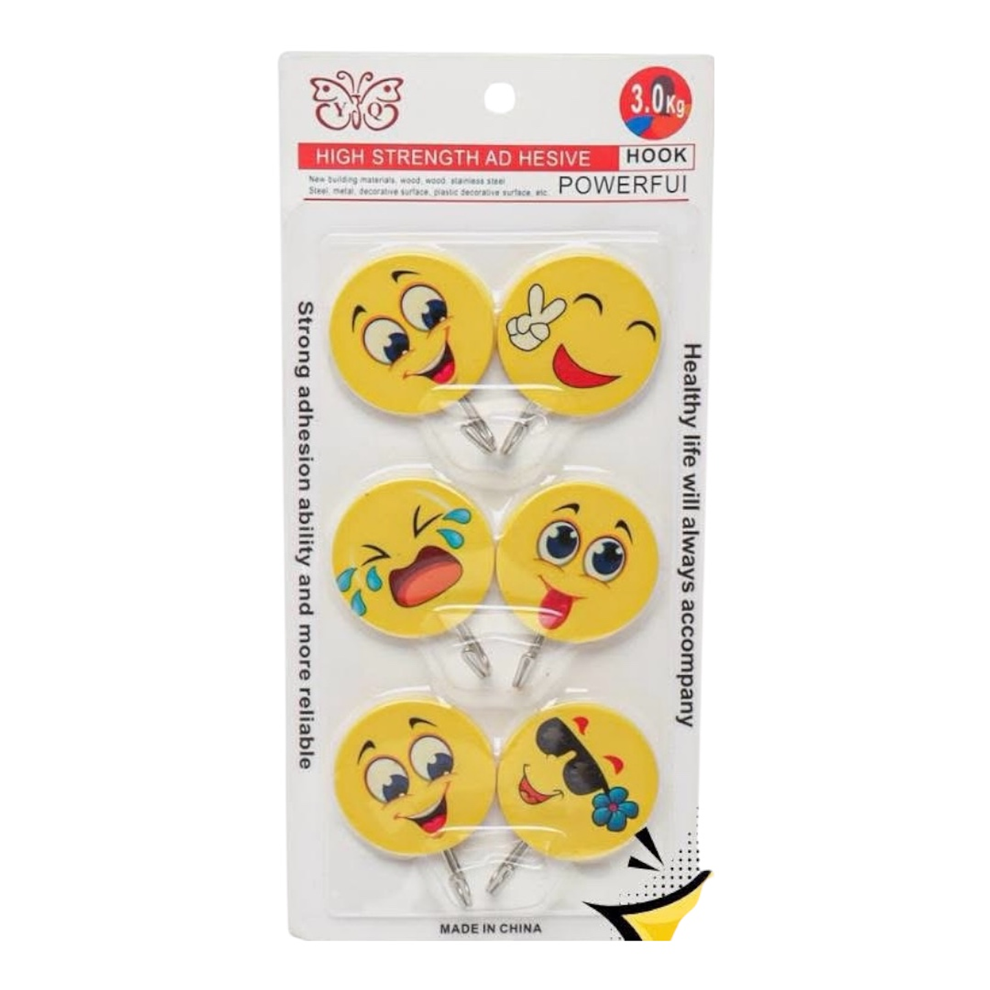 GANCHOS PARA PARED EMOJI PQT 6 UNDS RESISTE 3KG 4