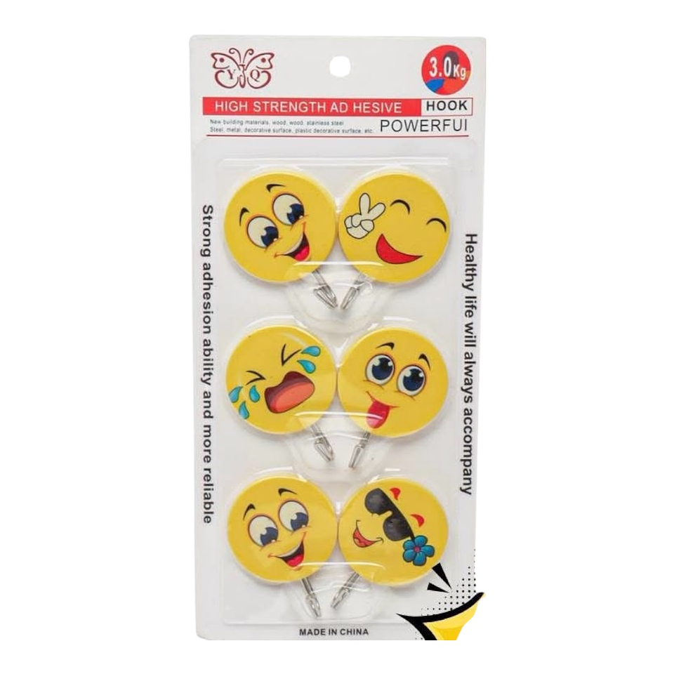 GANCHOS PARA PARED EMOJI PQT 6 UNDS RESISTE 3KG 4