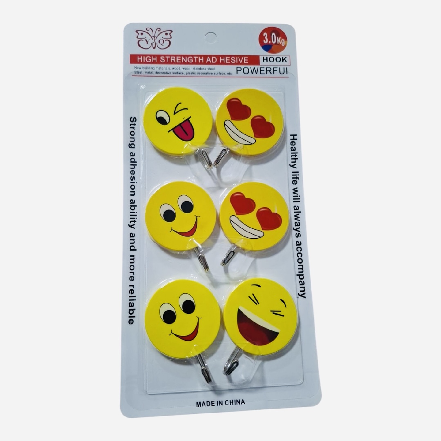 GANCHOS PARA PARED EMOJI PQT 6 UNDS RESISTE 3KG 3