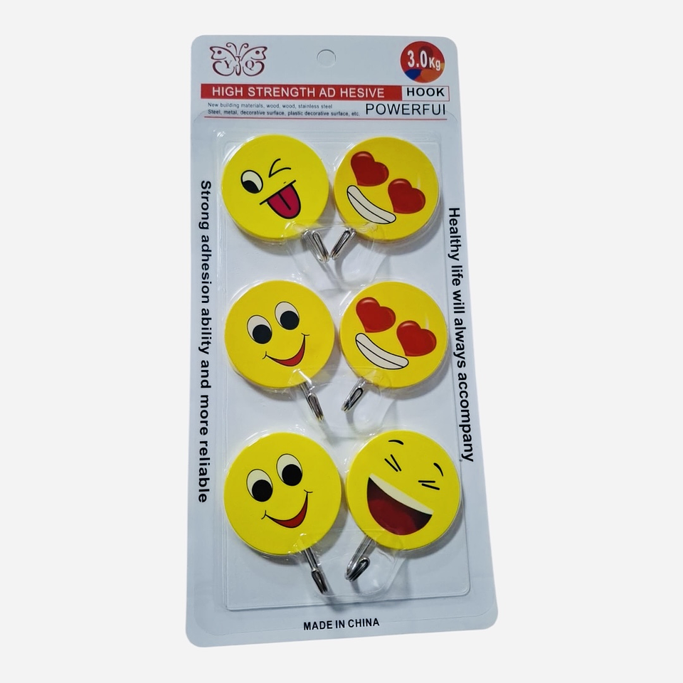 GANCHOS PARA PARED EMOJI PQT 6 UNDS RESISTE 3KG 3