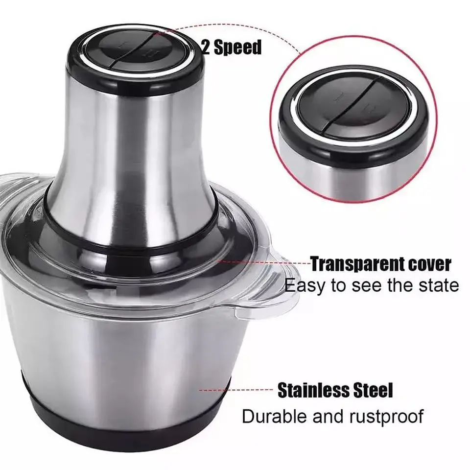 PICADOR ELÉCTRICO ACERO INOXIDABLE 2L 250W 2 VELOCIDADES 4 CUCHILLAS 3