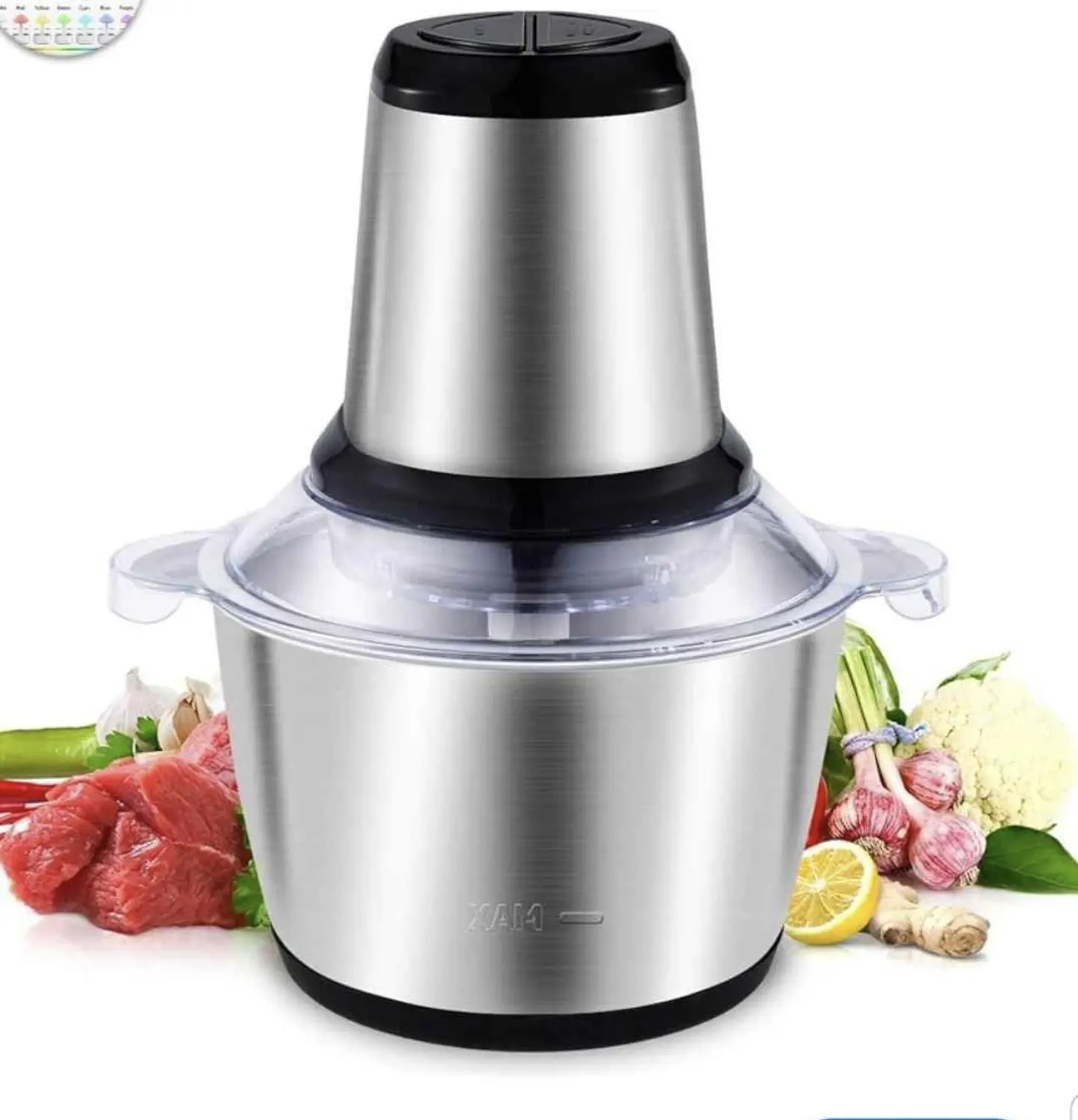 PICADOR ELÉCTRICO ACERO INOXIDABLE 2L 250W 2 VELOCIDADES 4 CUCHILLAS 7