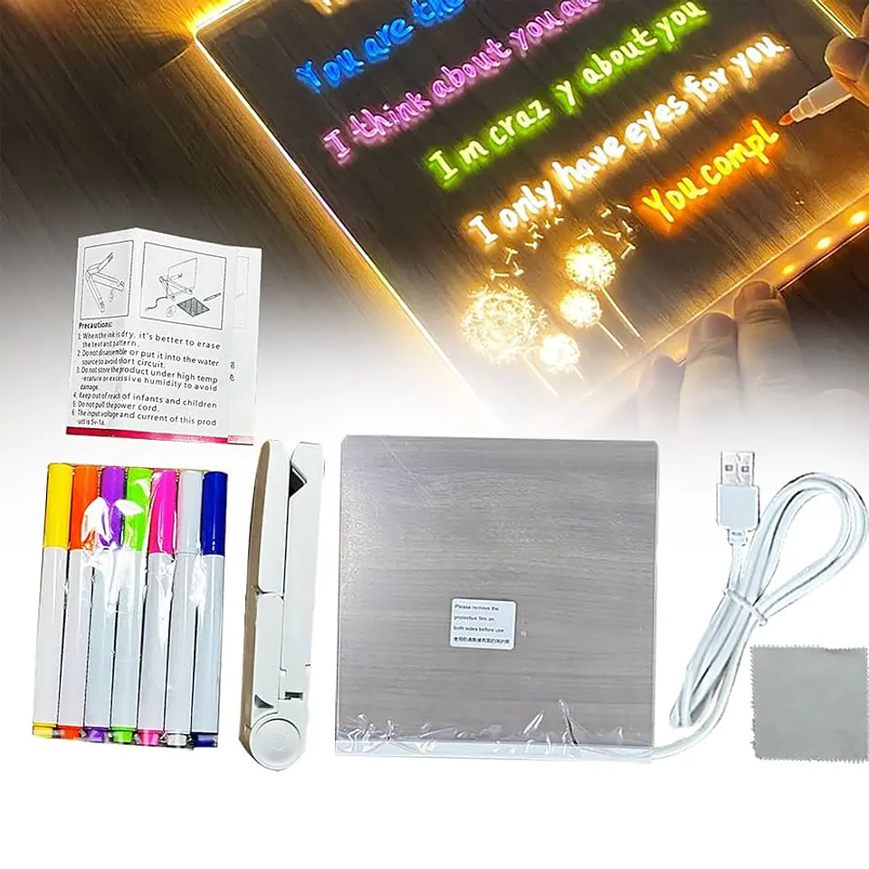 PIZARRA LED USB + PLUMÓN ACRÍLICO 30x20CM 5