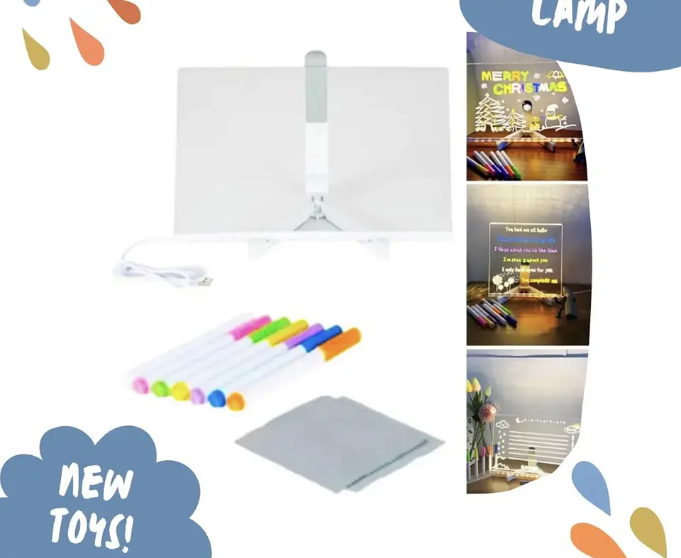 PIZARRA LED USB + PLUMÓN ACRÍLICO 30x20CM 10