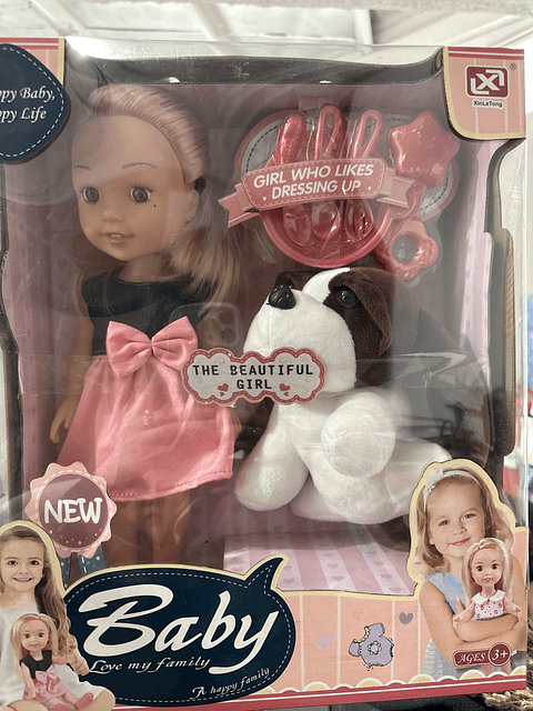 MUÑECA CON ACCESORIOS Y MASCOTA BABY LOVE MY FAMILY