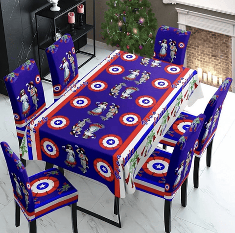 JUEGO MANTEL DE MESA + 6 FUNDAS DE SILLA 18 DE SEPTIEMBRE