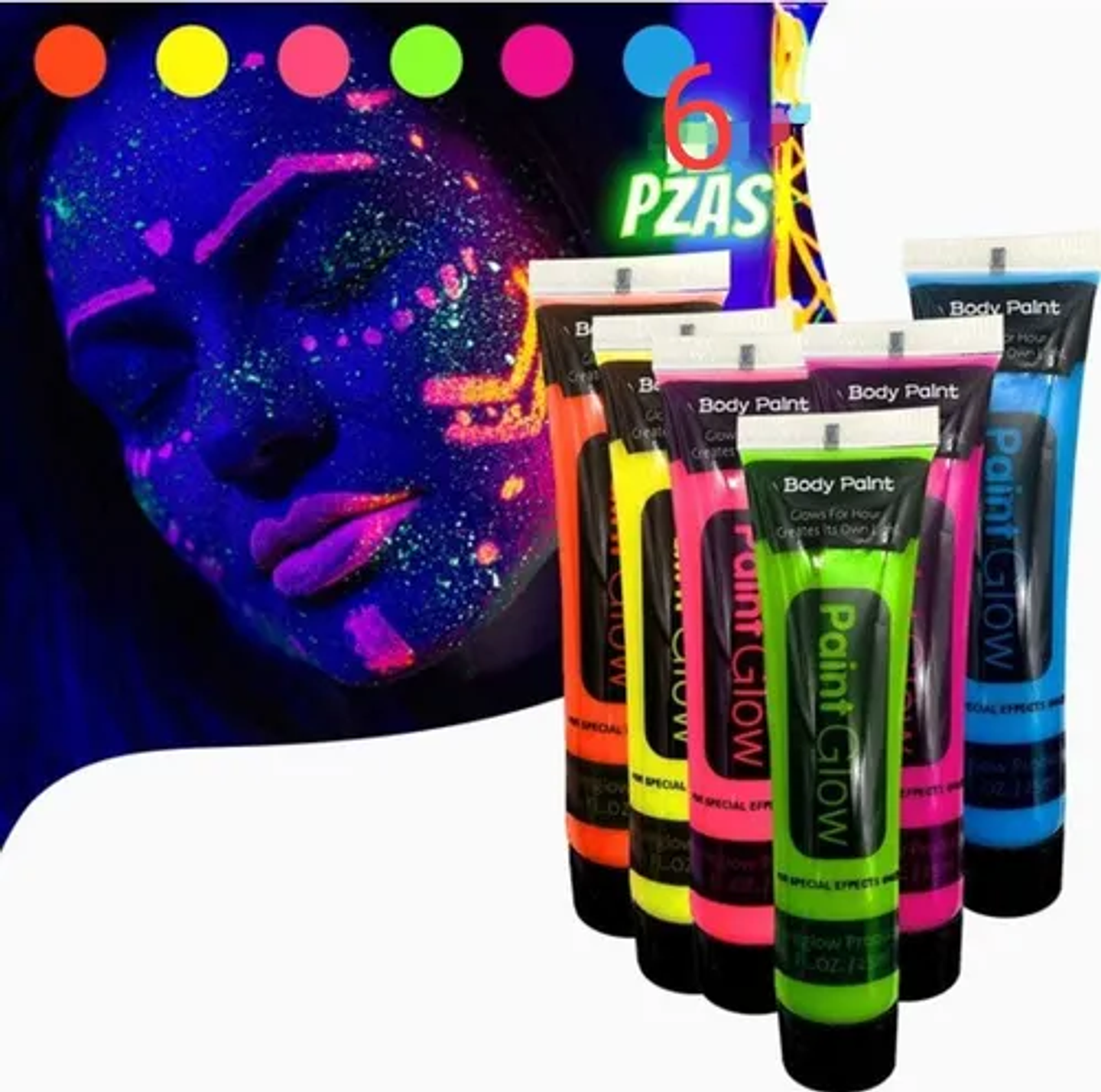 PINTURA NEÓN PARA ROSTRO Y CUERPO LAVABLE 3