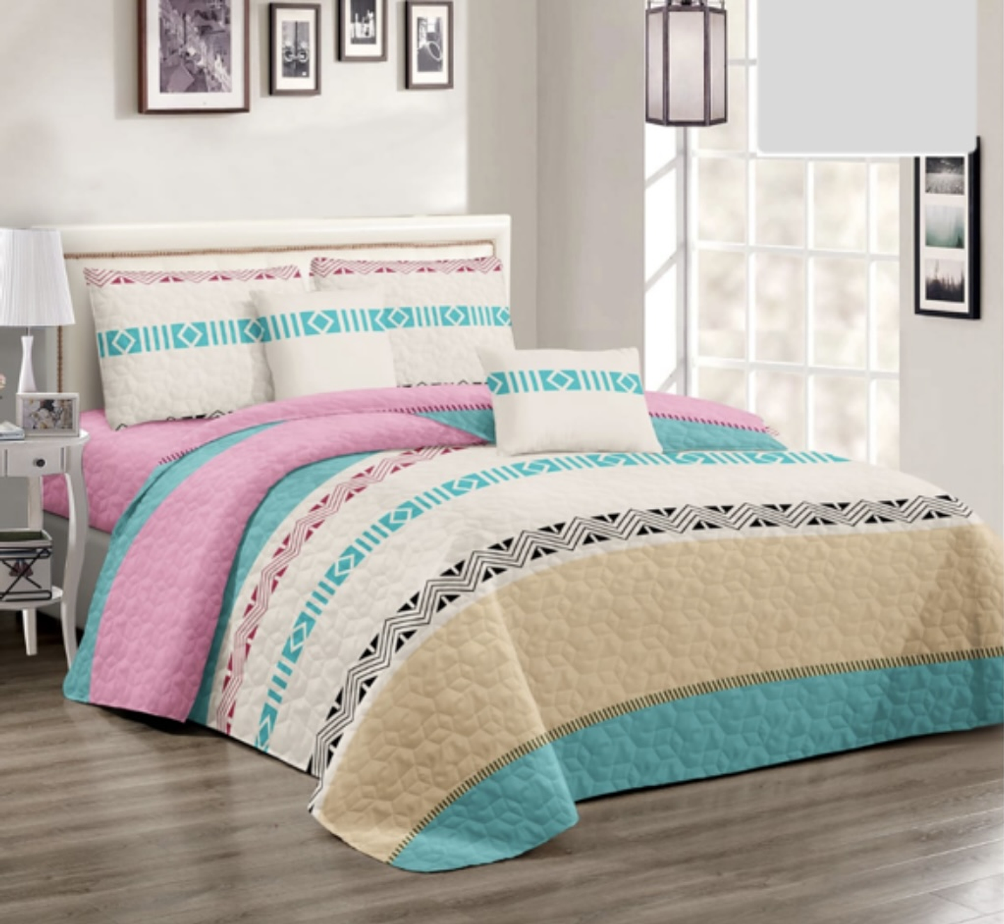 COBERTOR DE VERANO DISEÑO + 2 FUNDAD DE ALMOHADA 2 PLAZAS 230x250CM 5