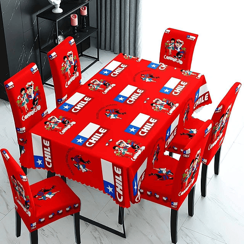 JUEGO MANTEL DE MESA + 6 FUNDAS DE SILLA 18 DE SEPTIEMBRE