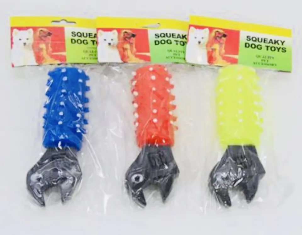 DOCENA JUGUETE CON SONIDO PARA PERRO DISEÑO LLAVE INGLESA 11CM 1