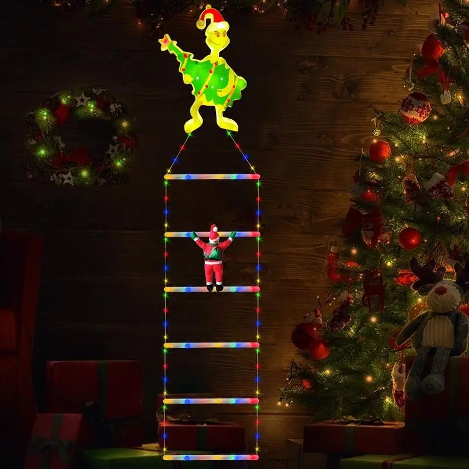ESCALERA LED VIEJO PASCUERO MULTICOLOR Y CÁLIDO GRINCH 160x25CM 1