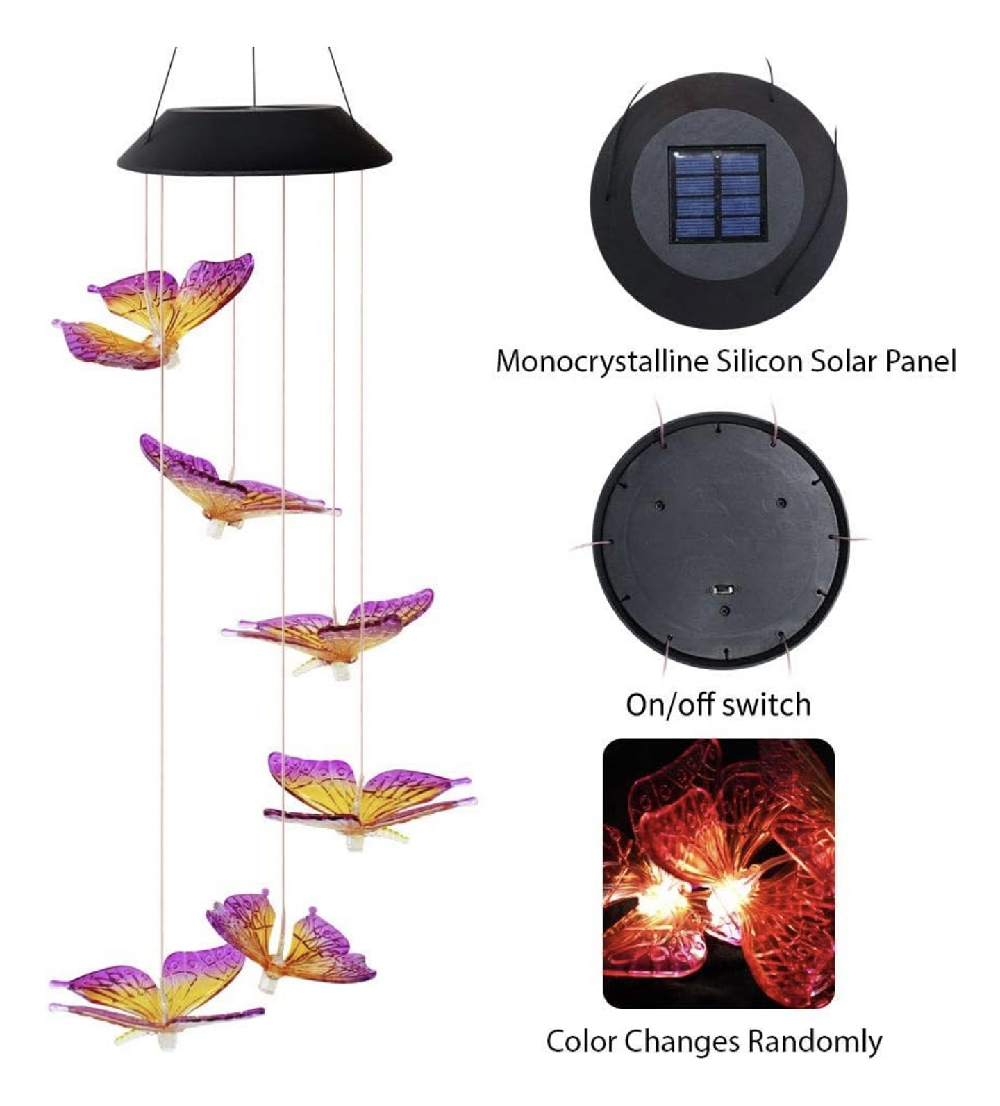 COLGANTE MARIPOSAS SOLAR LUZ LES MULTICOLOR  5