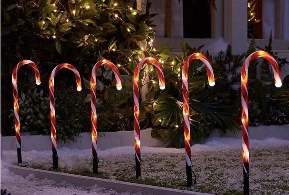 SET ADORNO BASTON CARAMELO SOLAR LED PQT 5 UNDS 64CM 5