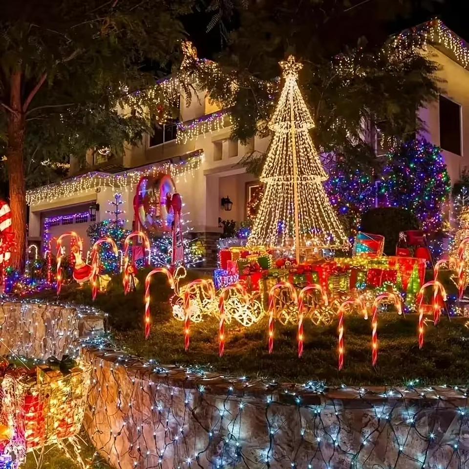 SET ADORNO BASTON CARAMELO SOLAR LED PQT 5 UNDS 64CM 7