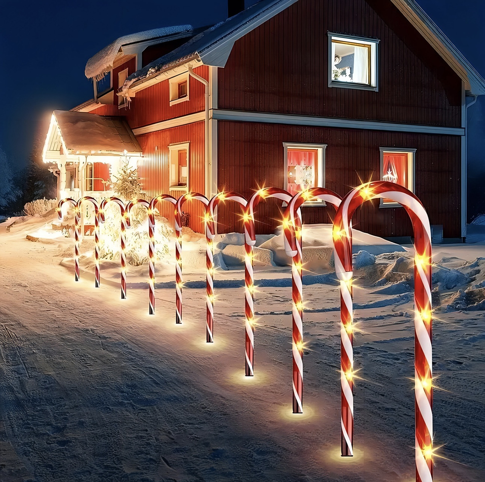 SET ADORNO BASTON CARAMELO SOLAR LED PQT 5 UNDS 64CM 9