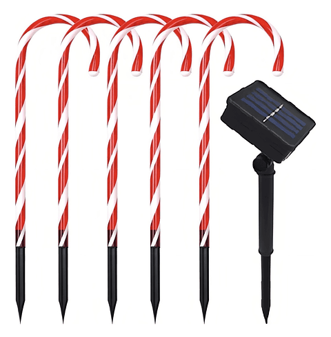 SET ADORNO BASTON CARAMELO SOLAR LED PQT 5 UNDS 64CM