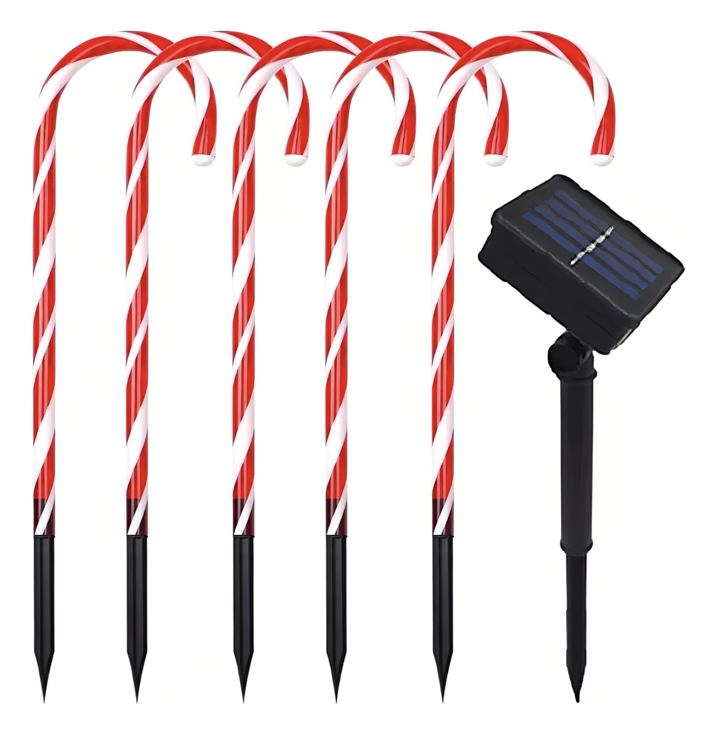 SET ADORNO BASTON CARAMELO SOLAR LED PQT 5 UNDS 64CM 1
