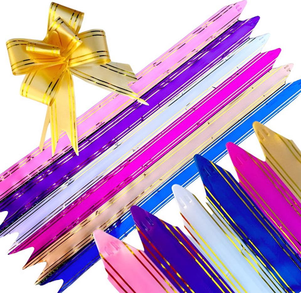 CINTA DE REGALO MÁGICA MOÑO 1.6x34CMS PQT 10 UNDS POR CO 4