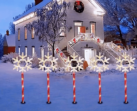 ADORNO ESTACA SOLAR JARDÍN COPO DE NIEVE PACK 5 UNDS