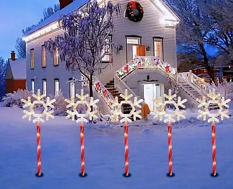 ADORNO ESTACA SOLAR JARDÍN COPO DE NIEVE PACK 5 UNDS 1