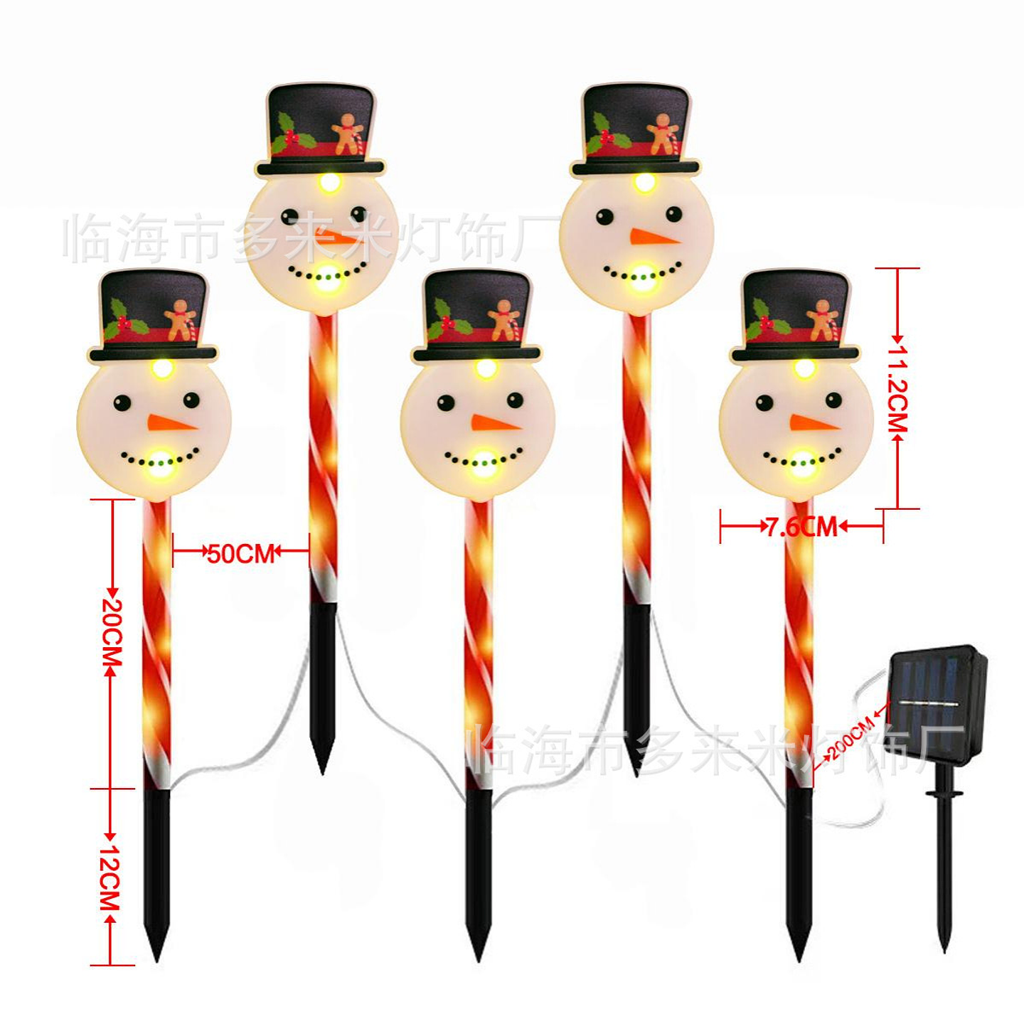 ADORNO ESTACA SOLAR JARDÍN CARITA MUÑECO DE NIEVE PACK 5 UNDS 3