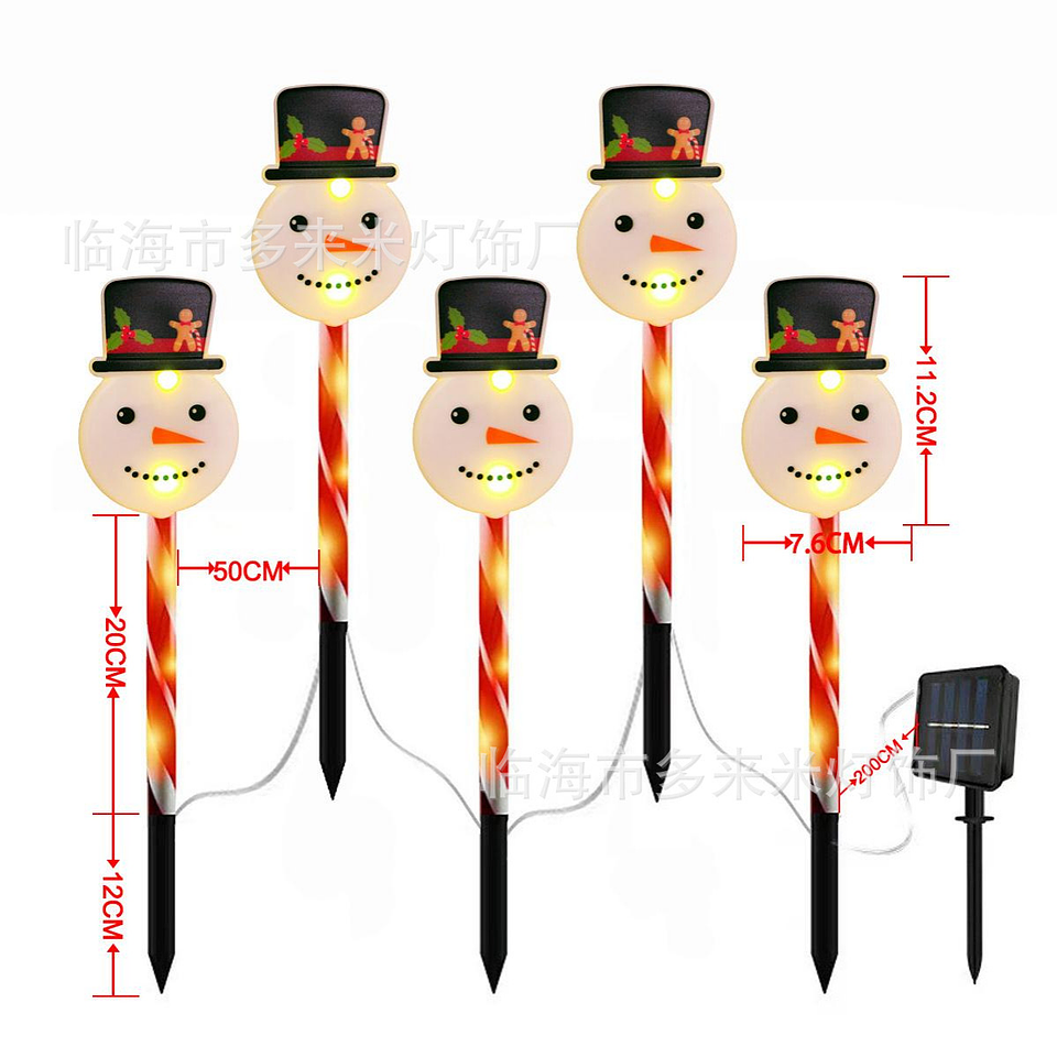 ADORNO ESTACA SOLAR JARDÍN CARITA MUÑECO DE NIEVE PACK 5 UNDS 3