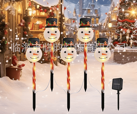 ADORNO ESTACA SOLAR JARDÍN CARITA MUÑECO DE NIEVE PACK 5 UNDS