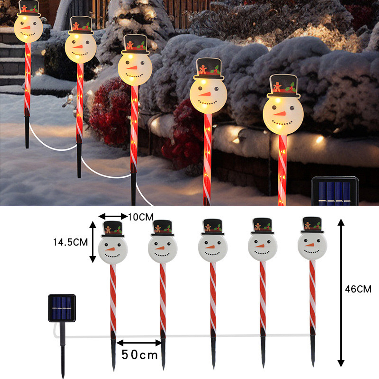 ADORNO ESTACA SOLAR JARDÍN CARITA MUÑECO DE NIEVE PACK 5 UNDS 2