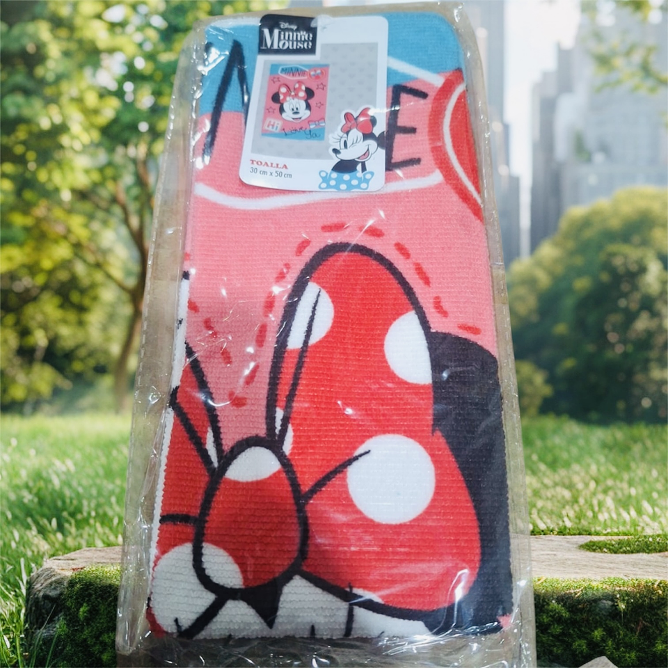 TOALLA ESCOLAR PARVULO MINNIE MOUSE ORIGINAL DISNEY 30x50 CALIDAD MICROFIBRA  2