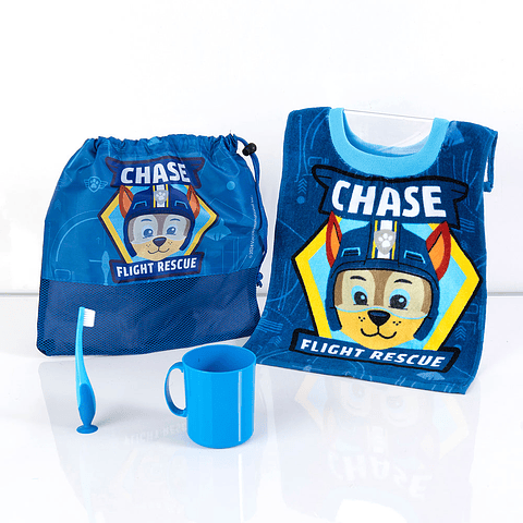 SET TOALLA ALGODON, CEPILLO, TAZA Y BOLSO PAW PATROL CHASE DISNEY ORIGINAL