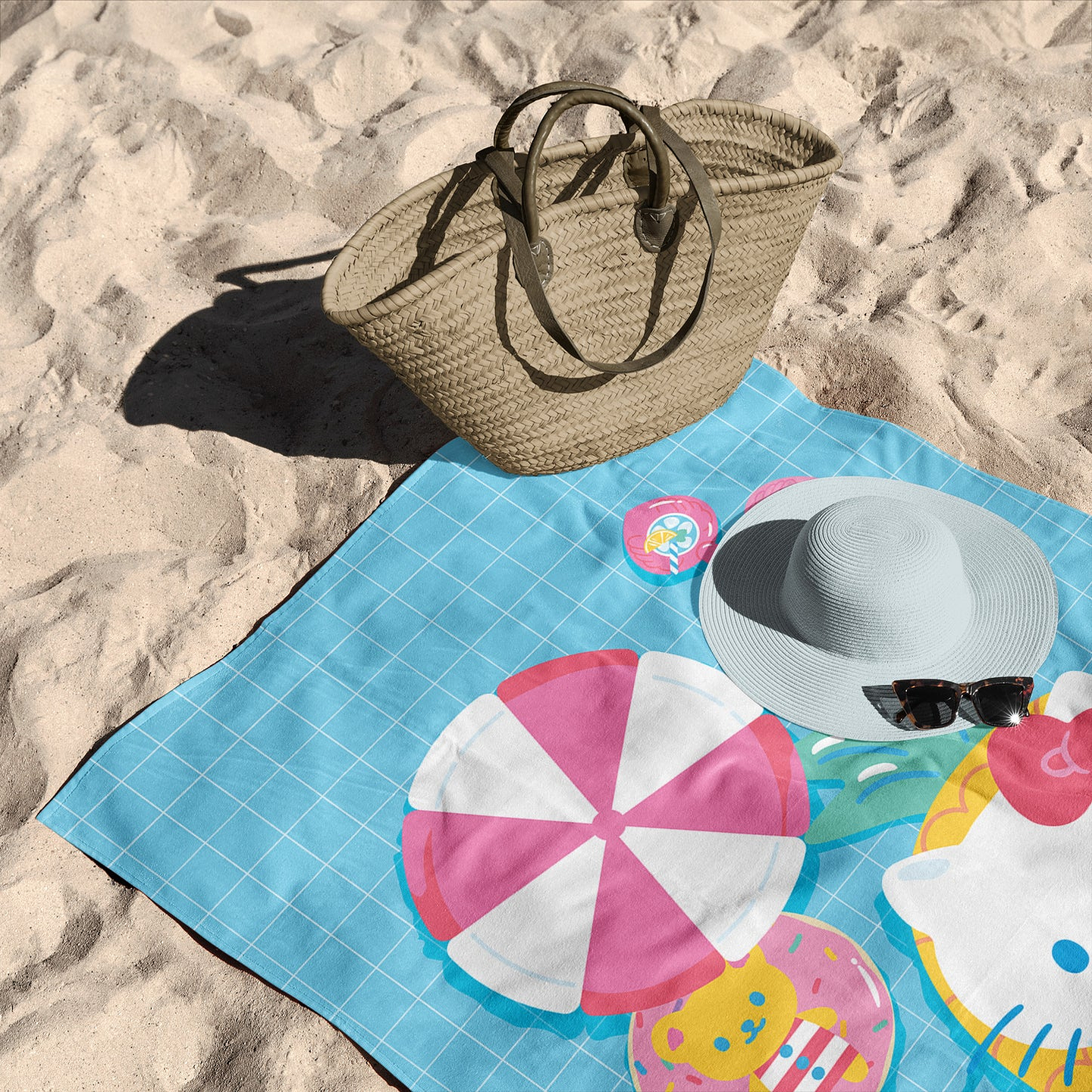 TOALLA PLAYA 70x140CM + BOLSO HELLO KITTY SANRIO ORIGINAL CALIDAD MICROFIBRA  4