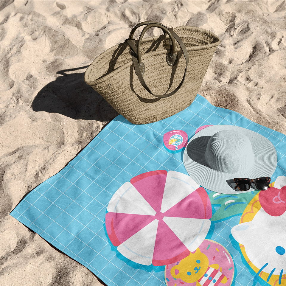 TOALLA PLAYA 70x140CM + BOLSO HELLO KITTY SANRIO ORIGINAL CALIDAD MICROFIBRA  4