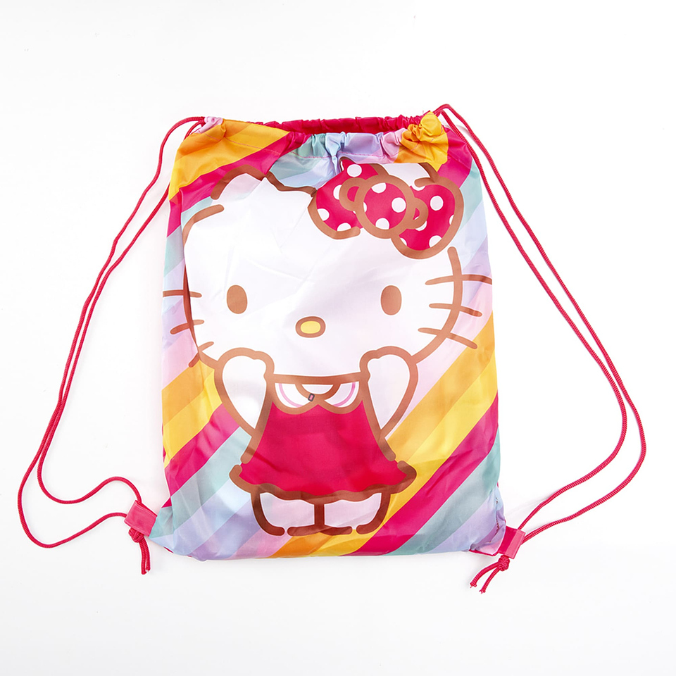TOALLA PLAYA 70x140CM + BOLSO HELLO KITTY ARCOÍRIS SANRIO ORIGINAL CALIDAD MICROFIBRA  2